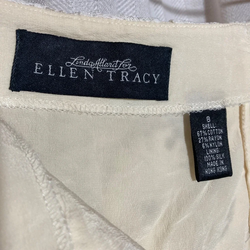 Linda Allard Ellen Tracy Cream Lace Pencil Skirt Silk Lined Scalloped 8 Coquette